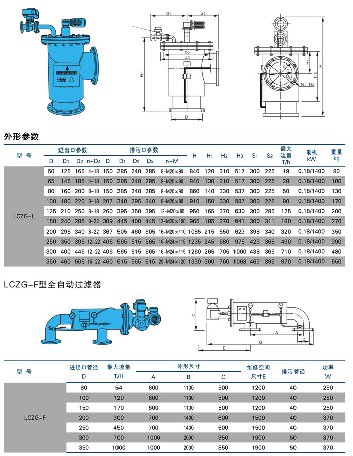 LCZG全自动自清洗过滤器外形结构图 LCZG全自动自清洗过滤器(图1)