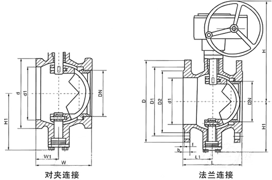 V型调节球阀外形结构图 V型调节球阀(图1)