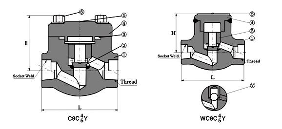 H61Y,H61H承插焊锻钢止回阀(图2)
