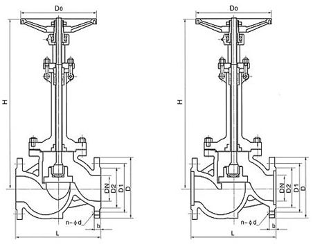 DJ41Y低温法兰截止阀外形结构图 DJ41Y低温法兰截止阀(图1)