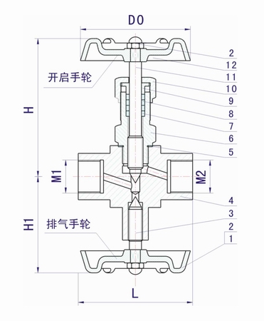 J19H、J19W压力表针型阀(内螺纹)外形结构图 J19H,J19W压力表针型阀(图1)