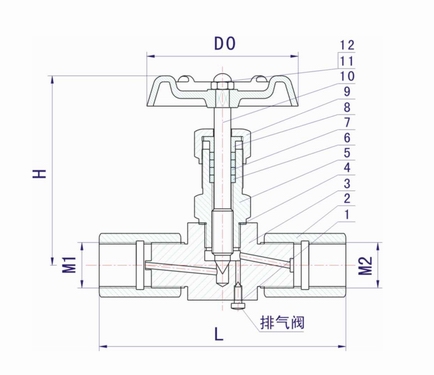 JJM8压力表针型阀外形结构图 JJM8压力表针型阀(图1)